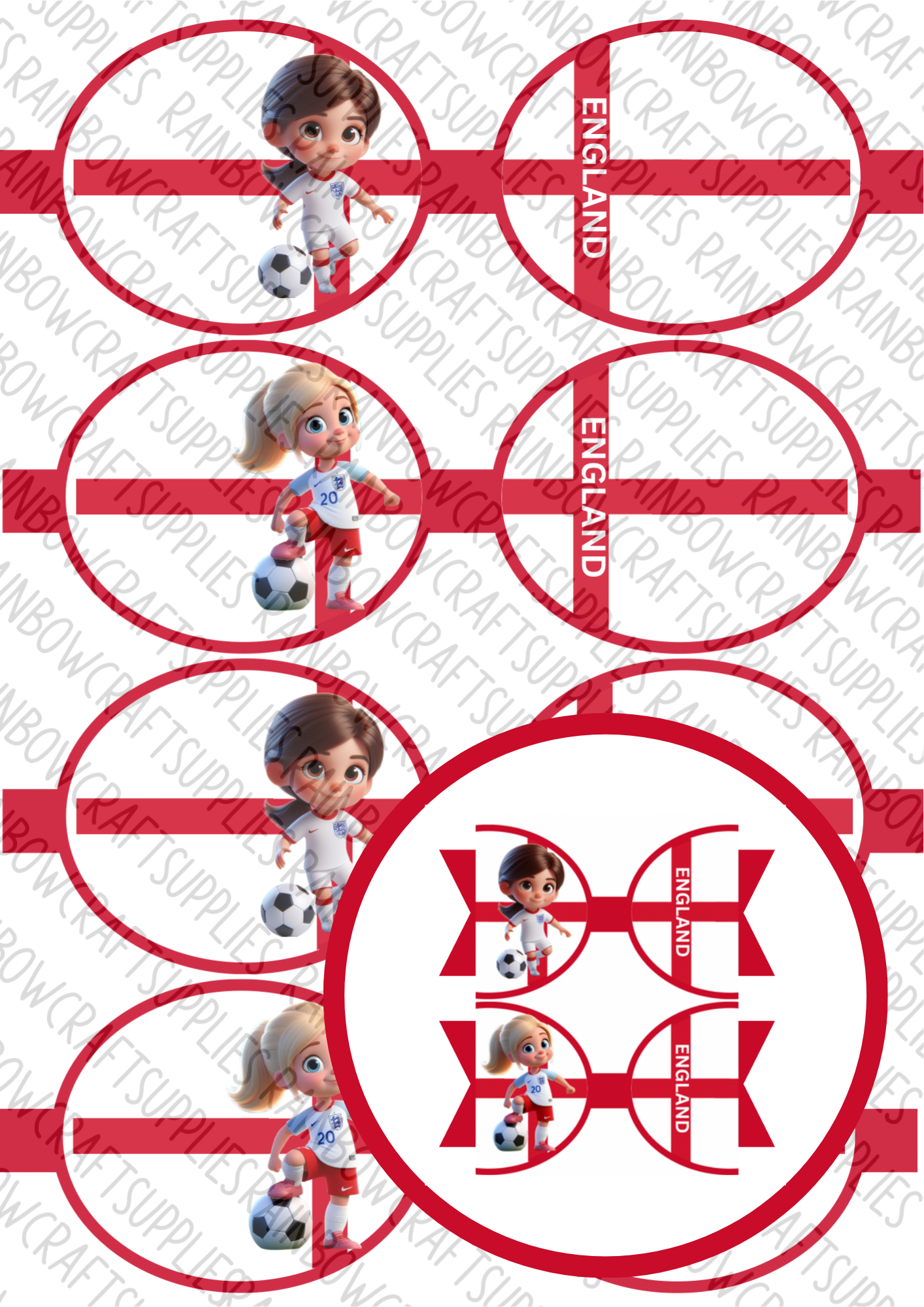 7 x England Football girls  printed canvas bow loops 3.5”