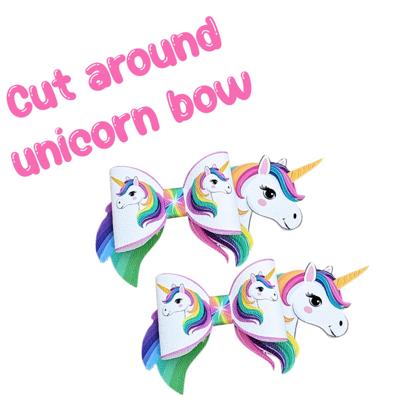 6 x In house printed 3D unicorn leatherette bow loops,tails & centre strips 3.5”