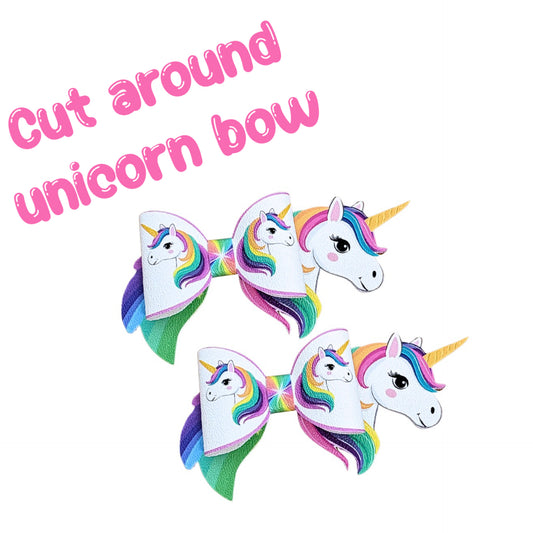 6 x In house printed 3D unicorn leatherette bow loops,tails & centre strips 3.5”