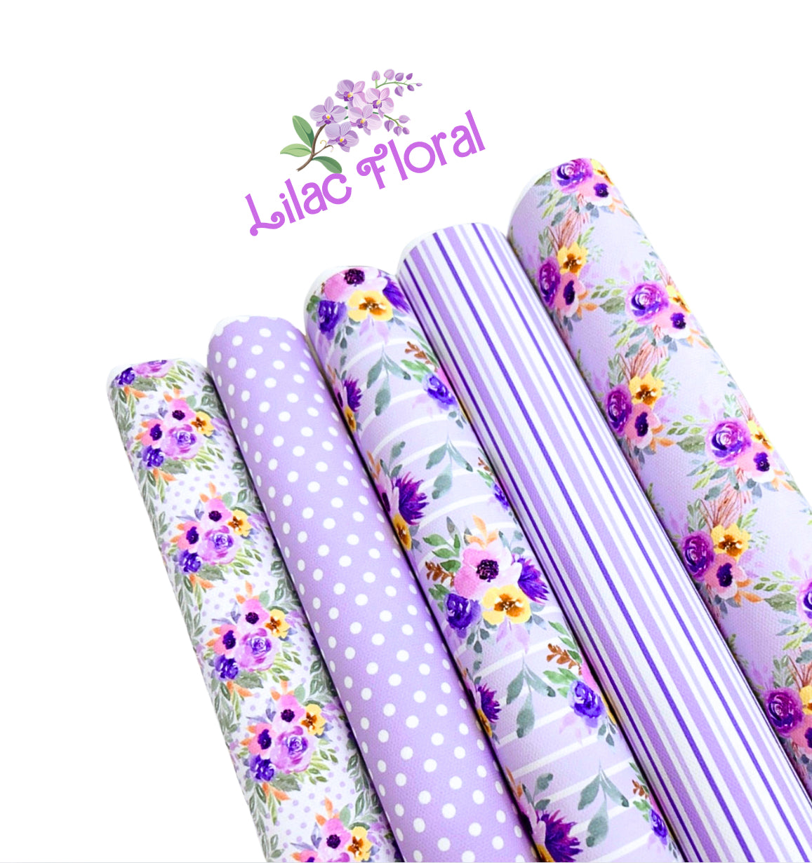 Floral lilac themed canvas fabric set A4