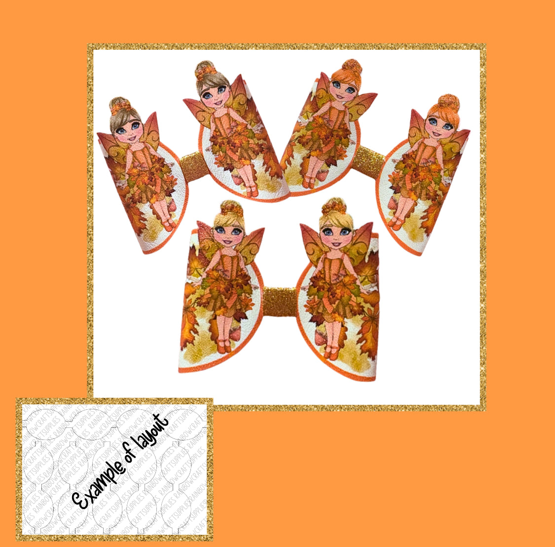 Pumpkin Fairy 3D Halloween pre printed canvas bow loops x 6 (hair colour choices)