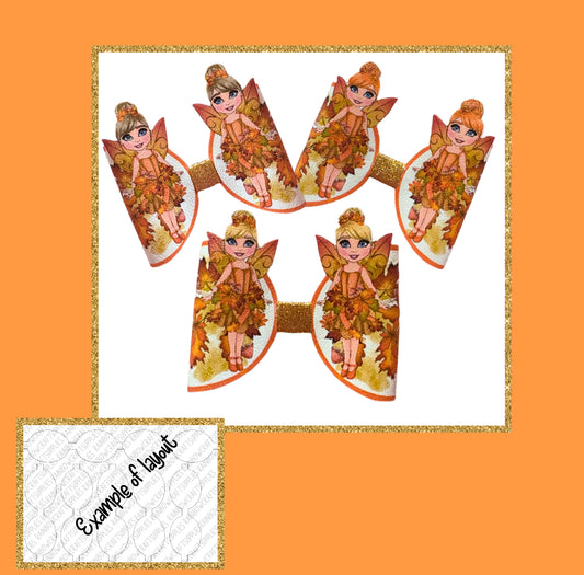 6 x printed in house Leatherette bow loops 3.5” Pumpkin 3D Fairy(Hair colour Choices)