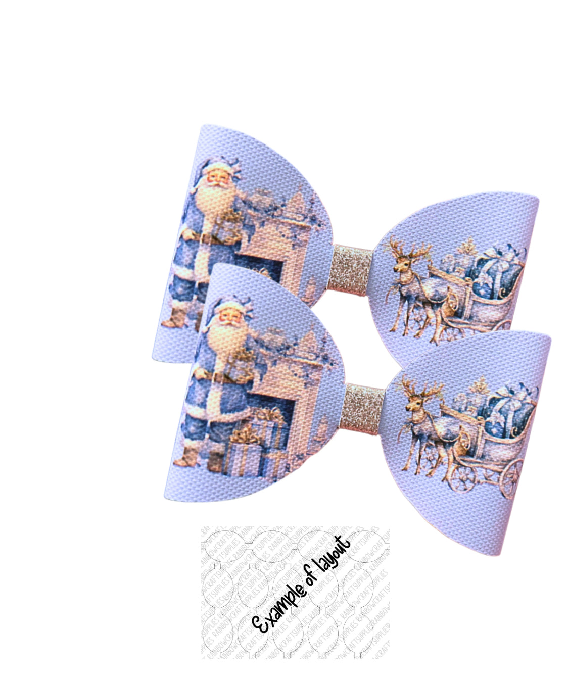 Blue Vintage Santa pre printed canvas bow loops x 7