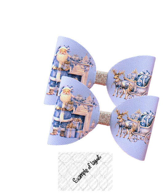 Blue Vintage Santa pre printed canvas bow loops x 7