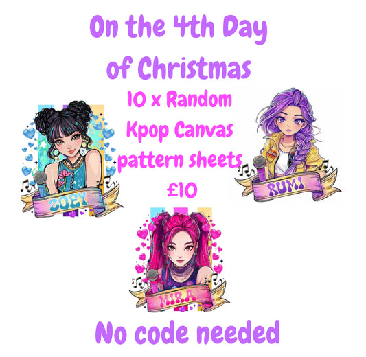 10 Random pop canvas printed sheets A4  4th  day of Christmas