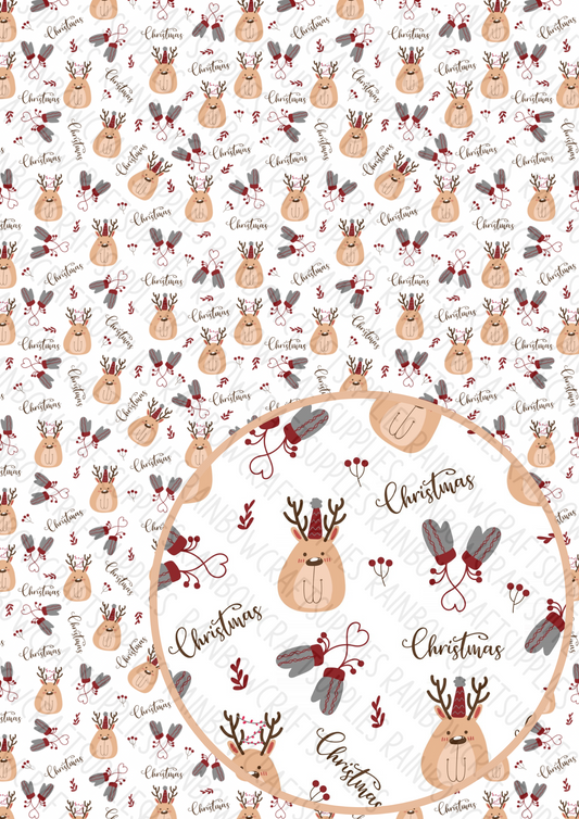Reindeers in house printed  leatherette fabric A4