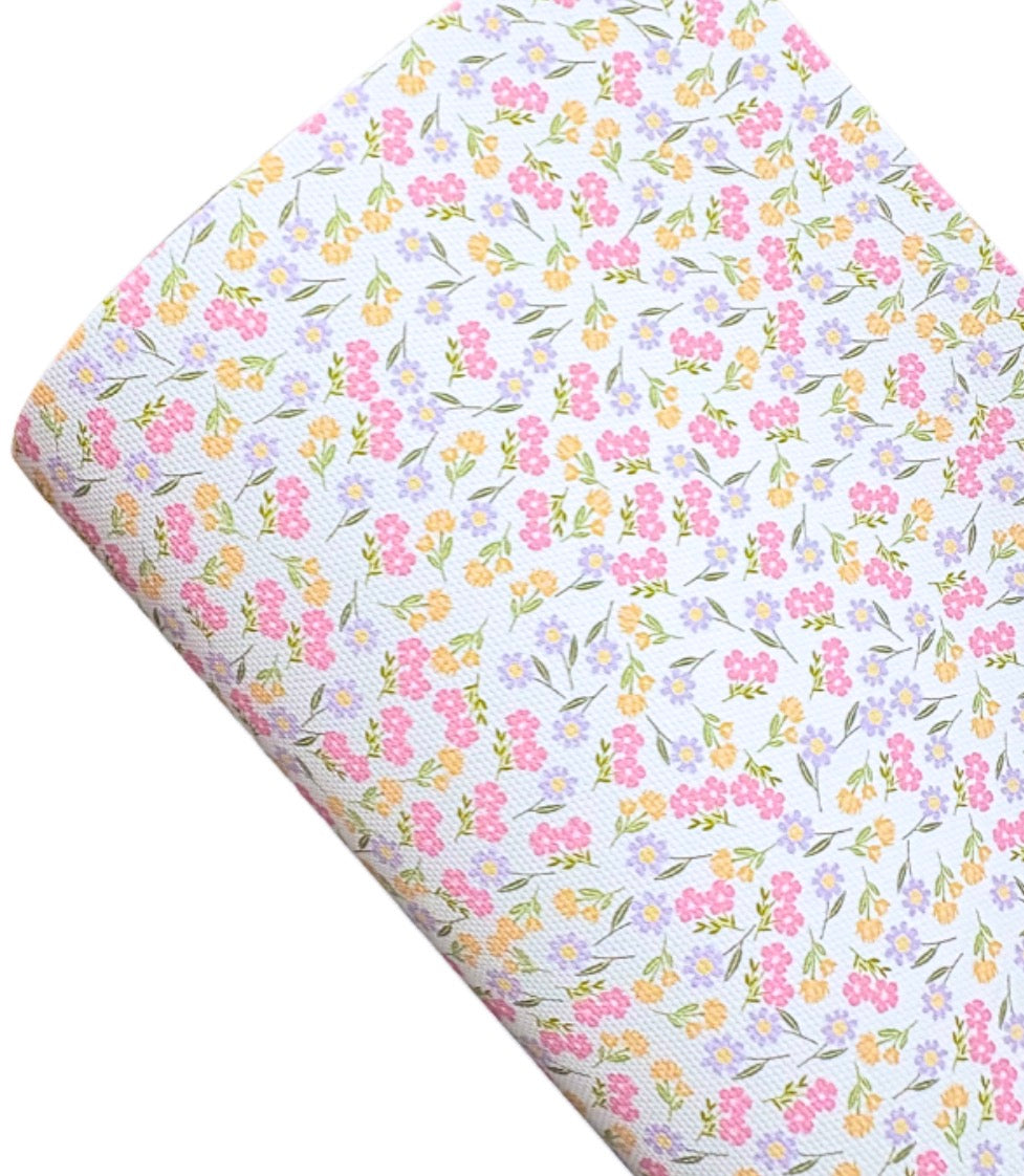 In house leatherette printed fabric A4 floral spray