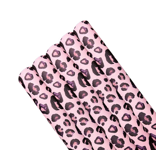 Pink leopard print leatherette fabric soft backing Animal print
