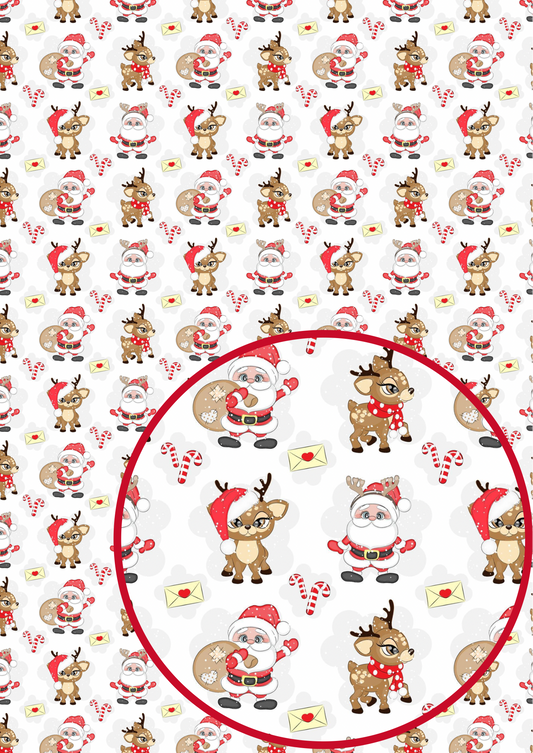Cute Santa and Rudolf in house printed  leatherette fabric A4