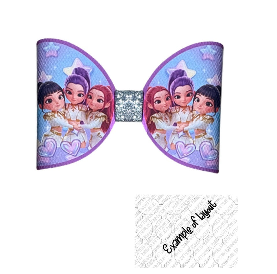 7 x K pop themed canvas Cut around Hair bow loops 3.5”