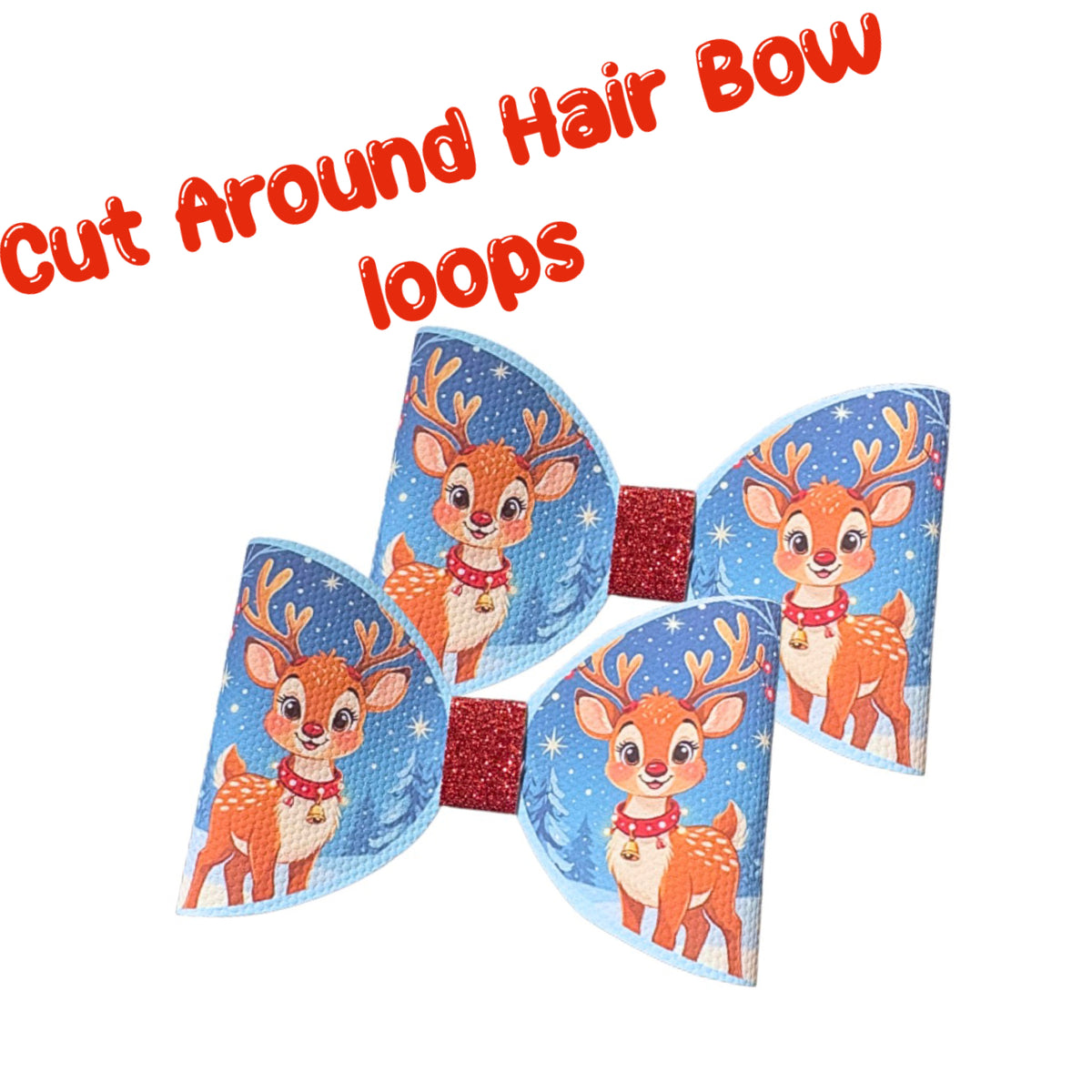 7 x Cut around hair bow loops 3.5” Canvas/leatherette Festive Dasher