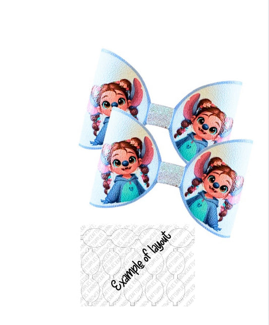 7 x printed canvas  bow loops 3.5” Alien Stitch girl