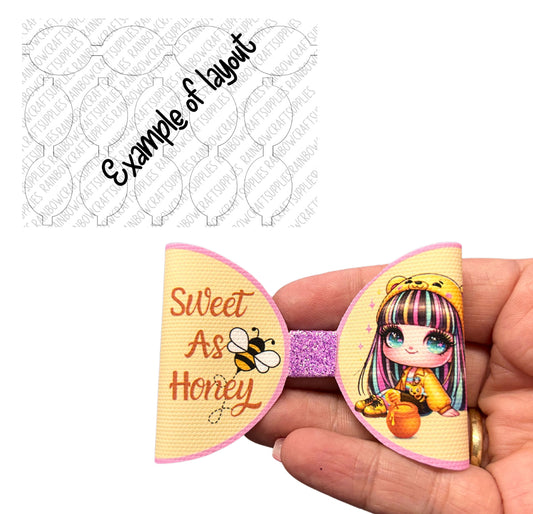 Honey bear cute Chibi girl themed pre printed canvas bow loops x 7 (3.5”)