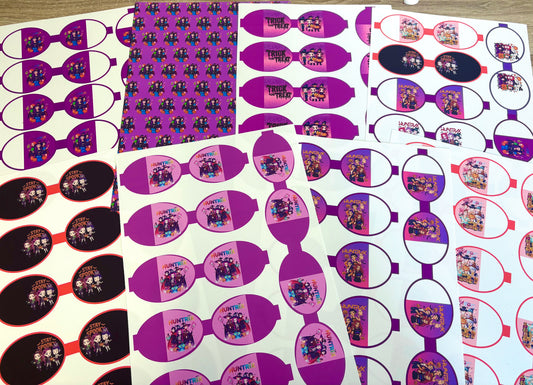 49 x Kpop themed Cut around Hair bow loops plus 1x A4 Full sheet Halloween Themed