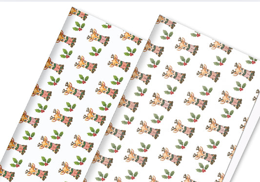 Christmas reindeer  in house printed  leatherette fabric A4