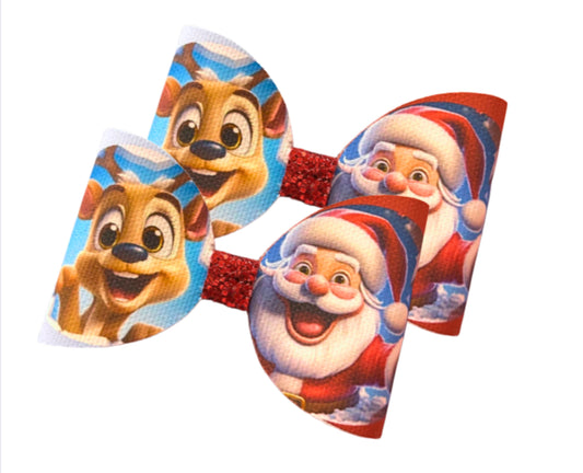 3D Santa & Reindeer christmas themed printed canvas bow loops x 7