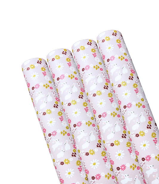 Stunning pastel Floral Bunny leatherette fabric A4