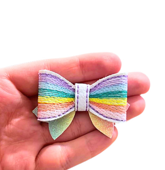 Sketch rainbow Embroidered 2.5”piggy bows x 2