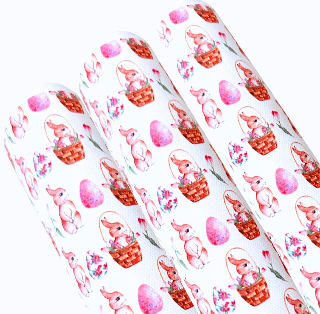 Easter bunny basket printed canvas fabric A4