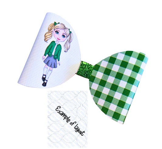 7 x Green Gingham school girl pre printed canvas bow hair bow loops 3.5”