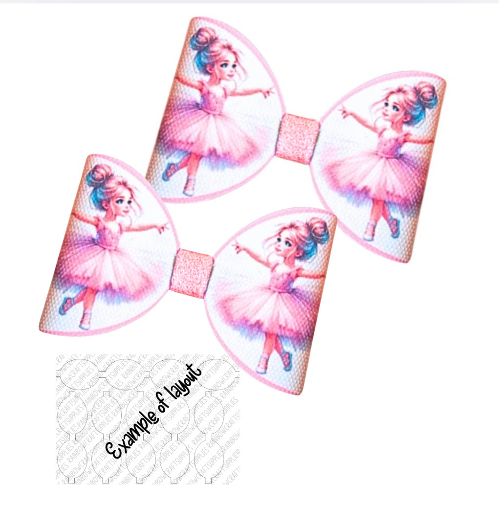 7x Pink ballerina printed canvas bow loops 3.5”