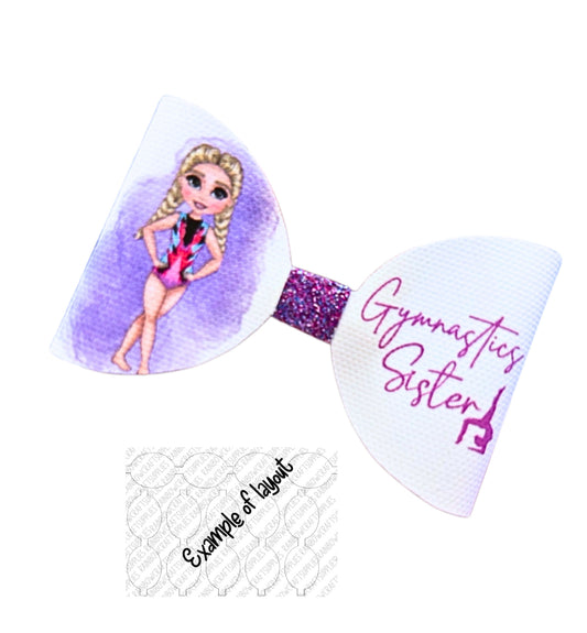 7 x Gymnastic girl pre printed canvas hair bow loops 3.5”