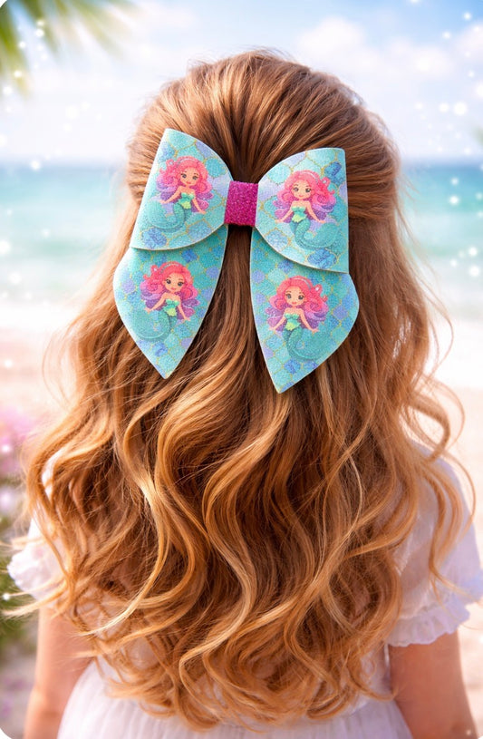 4 piece Mermaid leatherette bow loops and Sailor Tails 3.5”