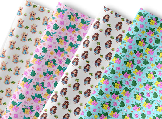 4 Blue cartoon Hawaiian girl themed printed premium canvas  fabric A4