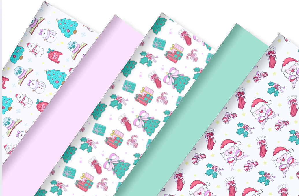 5 Piece Christmas Santa   themed canvas fabric set A4