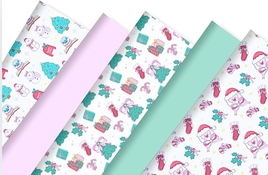 5 Piece Christmas Santa   themed canvas fabric set A4