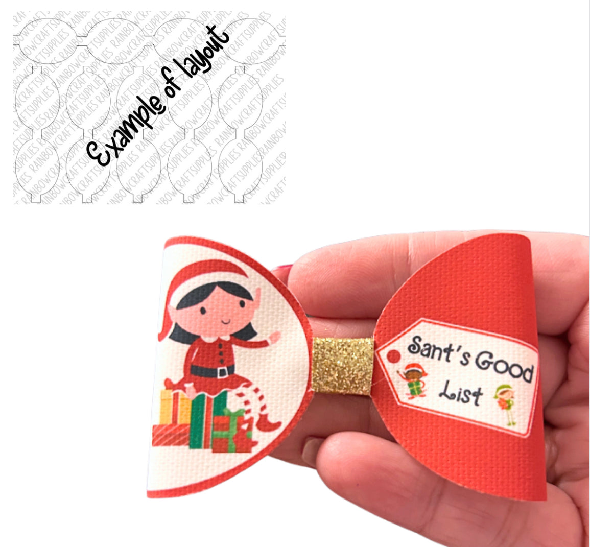 Good list  Elf christmas themed printed canvas bow loops x 7