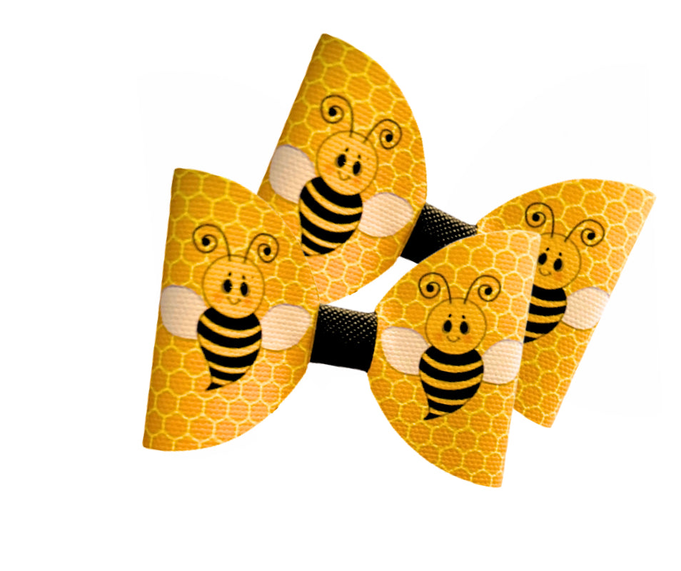 7 x Bumble Bee pre printed canvas hair bow loops 3.5”