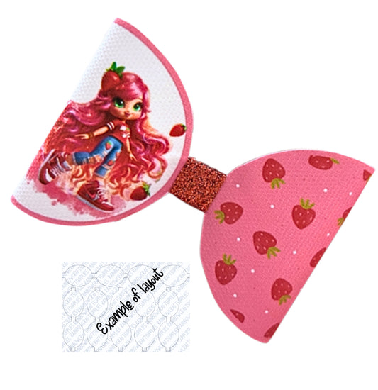 Cute Strawberry girl themed pre printed canvas bow loops x 7 (3.5”)