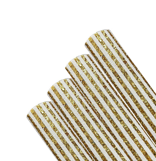 Gold and white striped chunky glitter fabric A4