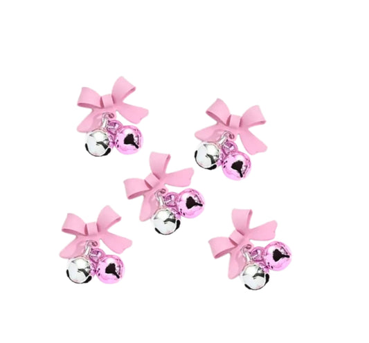 Pink Jingle bow bells embellishments x 5