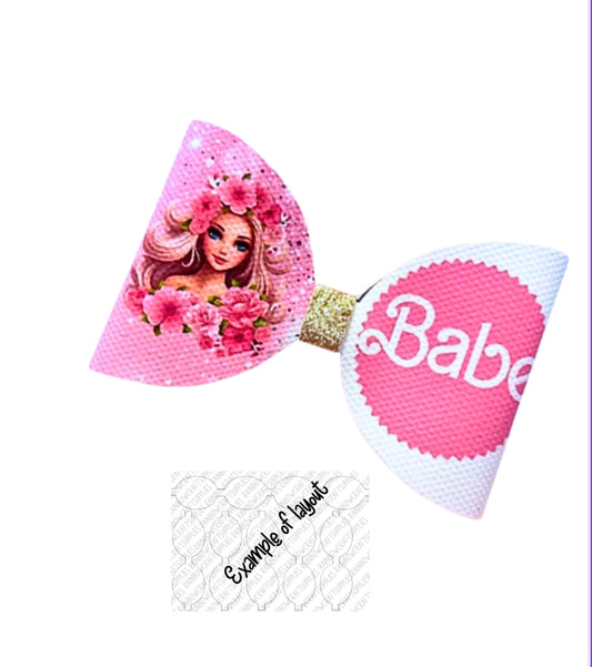 7 x Pink let’s party dolly themed canvas bow loops 3.5” Babe