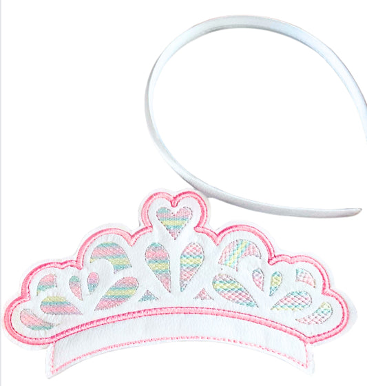 Princess pink & rainbow ombré embroidered headband slider  matching Alice band