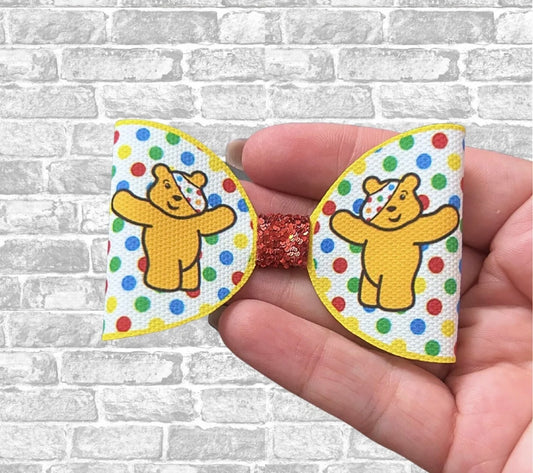 Pudsey inspired Dotty theme pre printed canvas bow loops