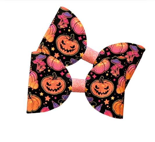 7 x Neon Halloween pumpkins pre printed canvas bow loops 3.5”