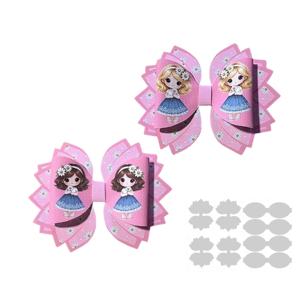 4 x printed Canvas  bow loops and Fan Tails 3.5”Daisy Girl