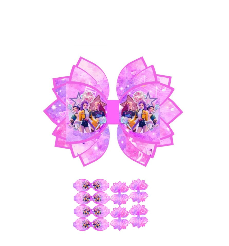 4 x printed Canvas  bow loops and Fan Tails 3.5”K Pop