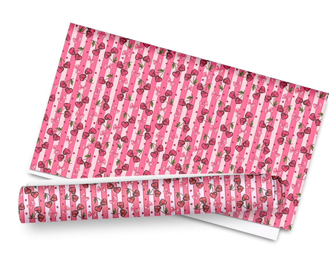 Striped cherry hearts valentines theme printed premium canvas fabric A4