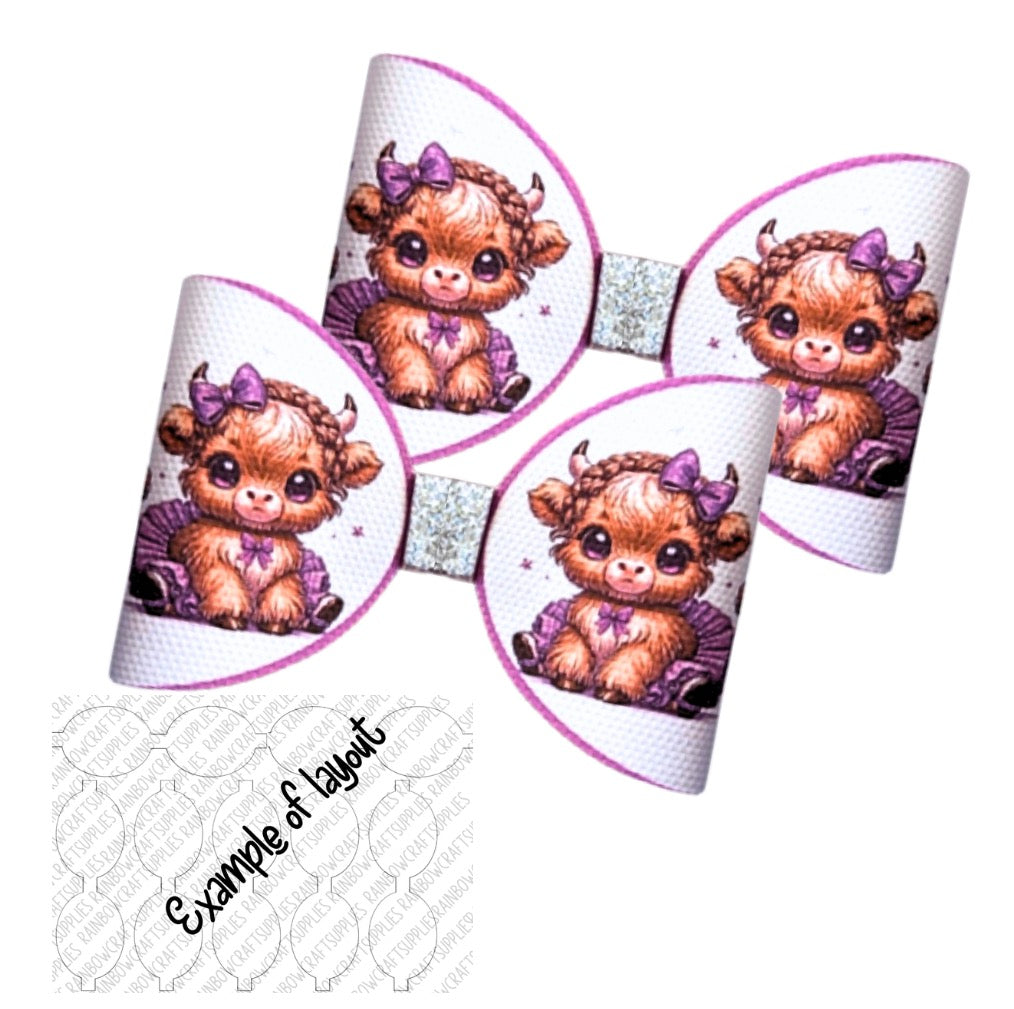 7 x Highland Cow pre printed canvas hair bow loops 3.5”
