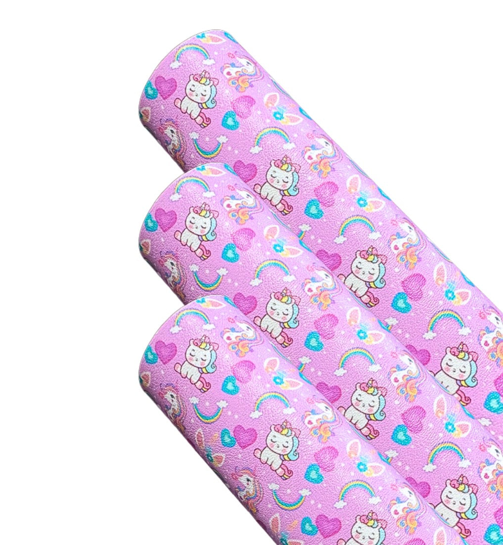 In house leatherette printed fabric A4 unicorns & Rainbows