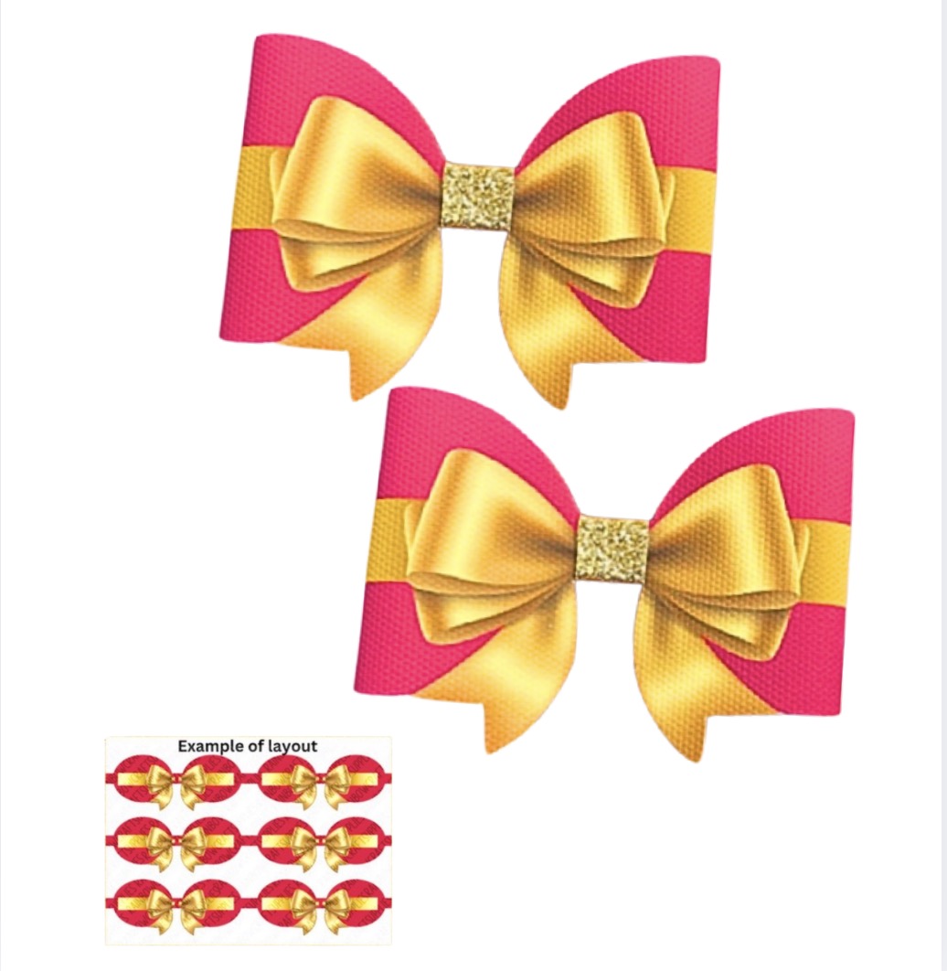 6 Red & Gold Ribbon Bow Cut around Hair bow loops 3.5”