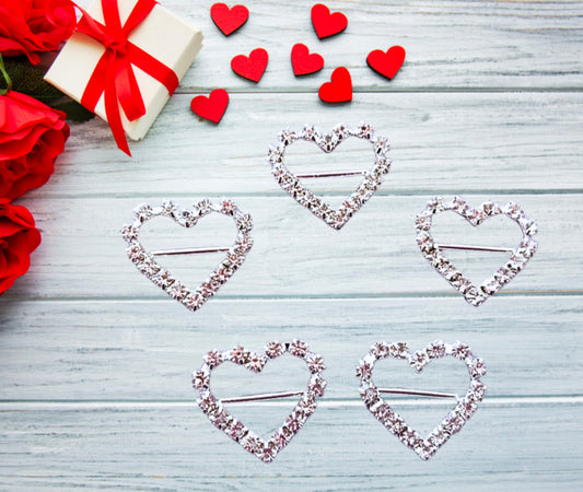 Valentines Diamanté heart slider buckles x 5 valentines