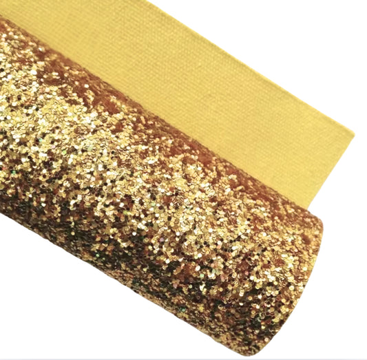 Gold chunky premium matching cotton backed glitter fabric A4