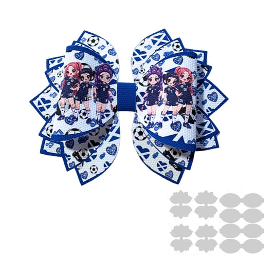 4 x printed in house Leatherette bow loops and Fan Tails 3.5” Scotland Kpop World Cup