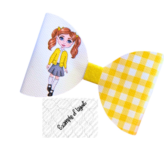 Yellow Gingham school girl pre printed canvas hair bow loops 3.5”