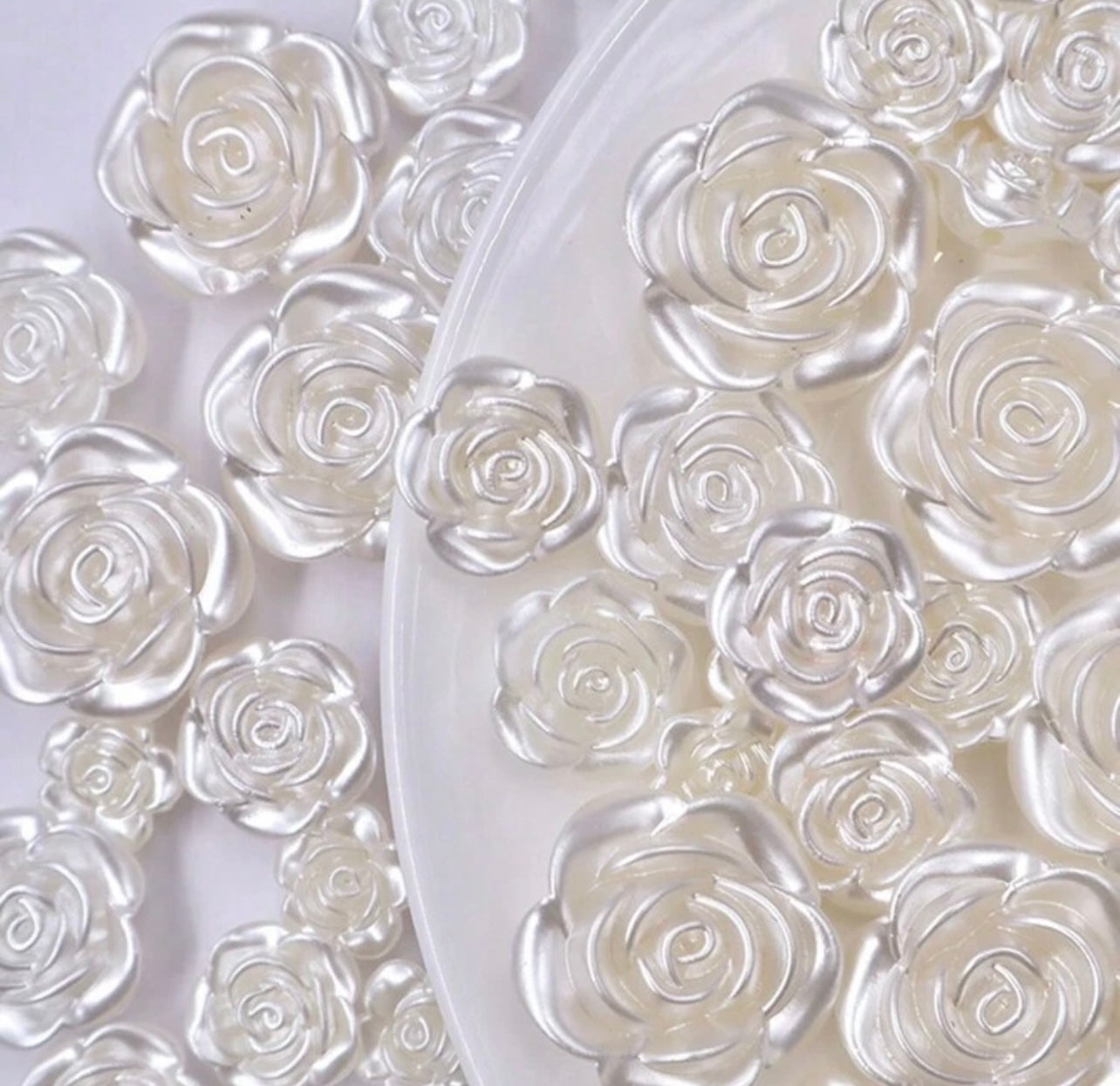 Pearl Rose Flat Back Embellishments x 10